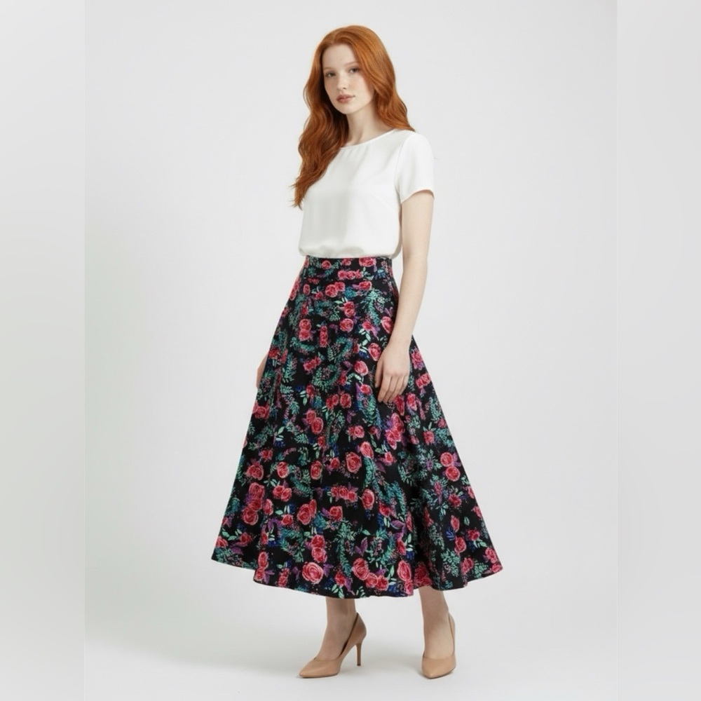 LuLaRoe Pink Green A-Line Midi Skirt Casual